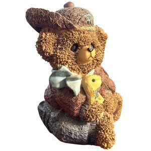 Vintage Berry Hill Bear Resin Figurine Brown Blue Hat & Scarf Bunny Collectible